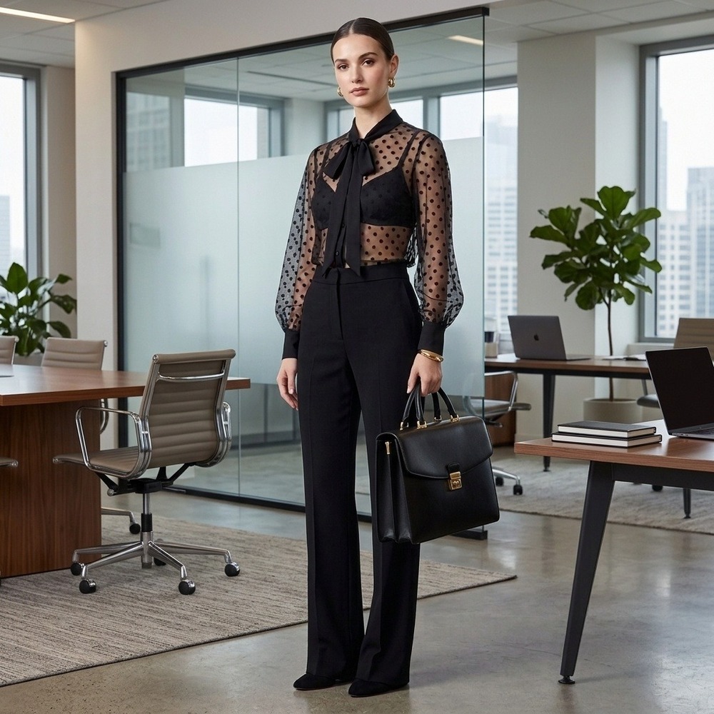 J.Crew Top Women Sheer Polka Dot Tie Neck Blouse Black Mesh Long Sleeve 2 NWT